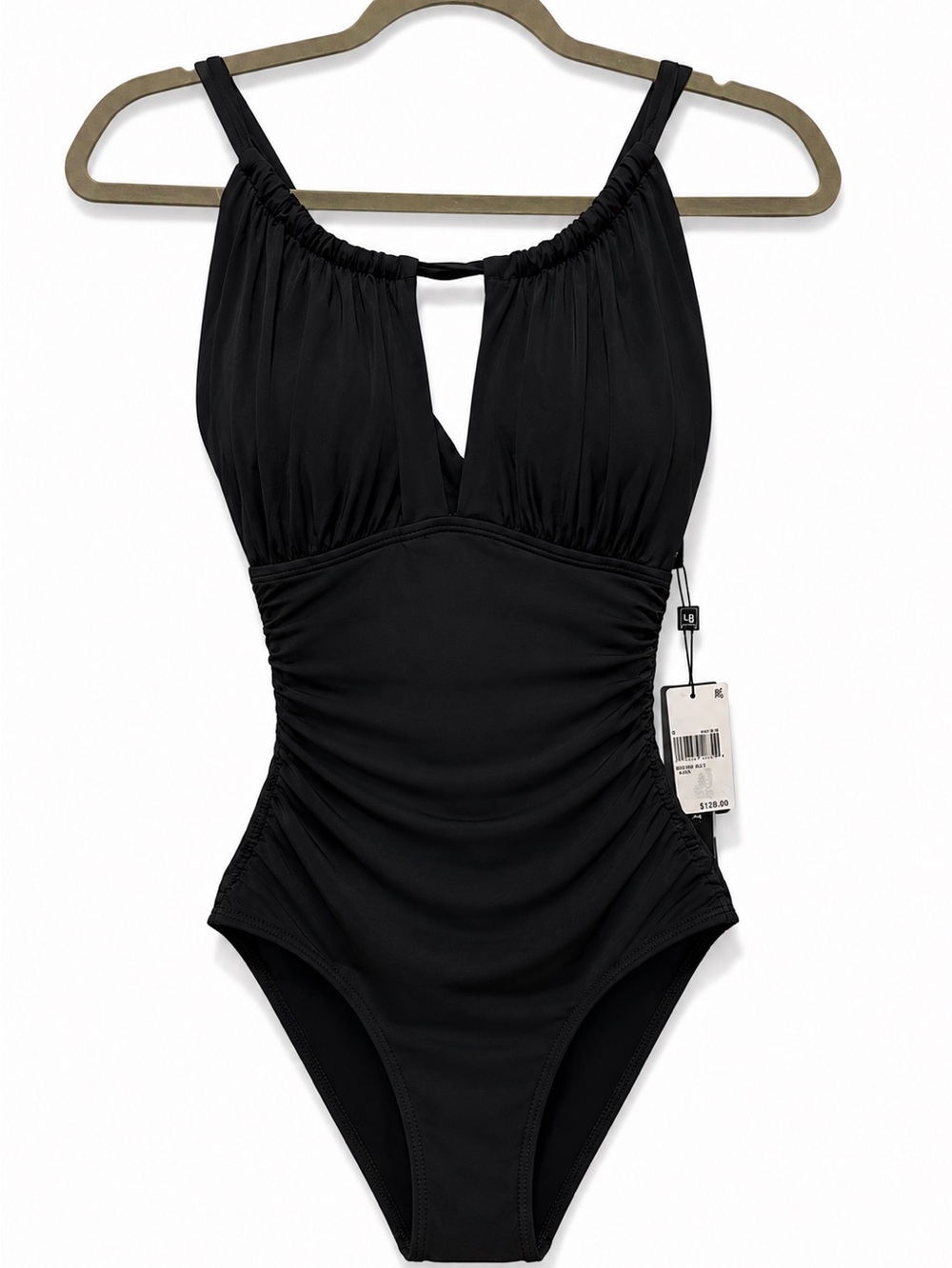La Blanca NWT Black Tummy Control One Piece Swimsuit Ruched Halter UPF 50+ 8